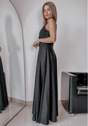 Długa sukienka brokatowa Prom czarna 3