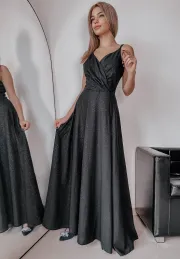 Długa sukienka brokatowa Prom czarna 1