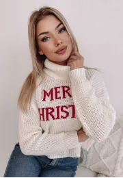 Świąteczny sweter z golfem Merry Christmas ecru 3