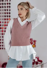 Krótka kamizelka sweterkowa Penny różowa 7
