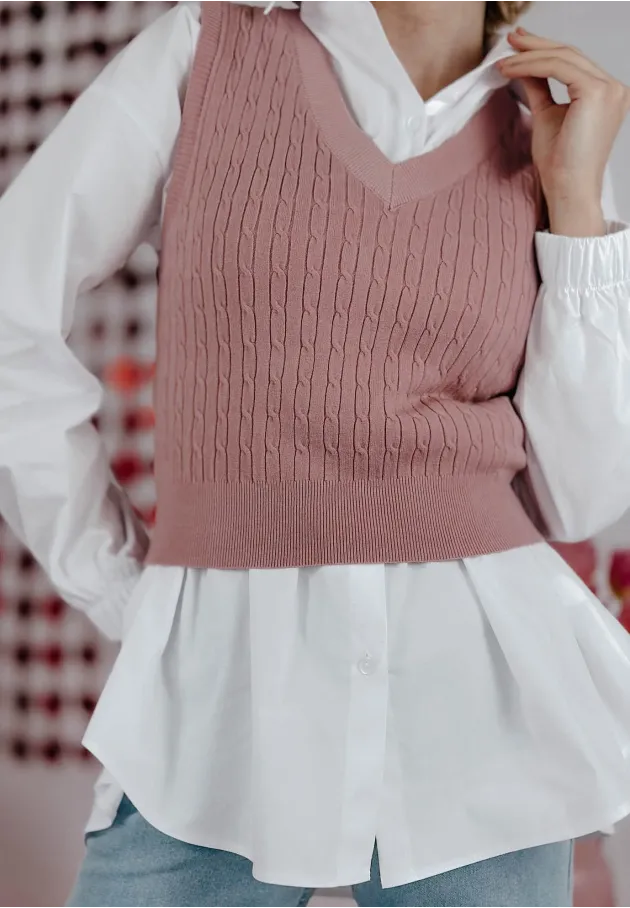 Krótka kamizelka sweterkowa Penny różowa 8