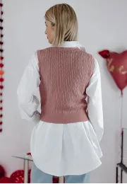 Krótka kamizelka sweterkowa Penny różowa 10