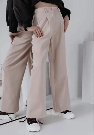 Eleganckie spodnie z prostą nogawką Margo beżowe 2