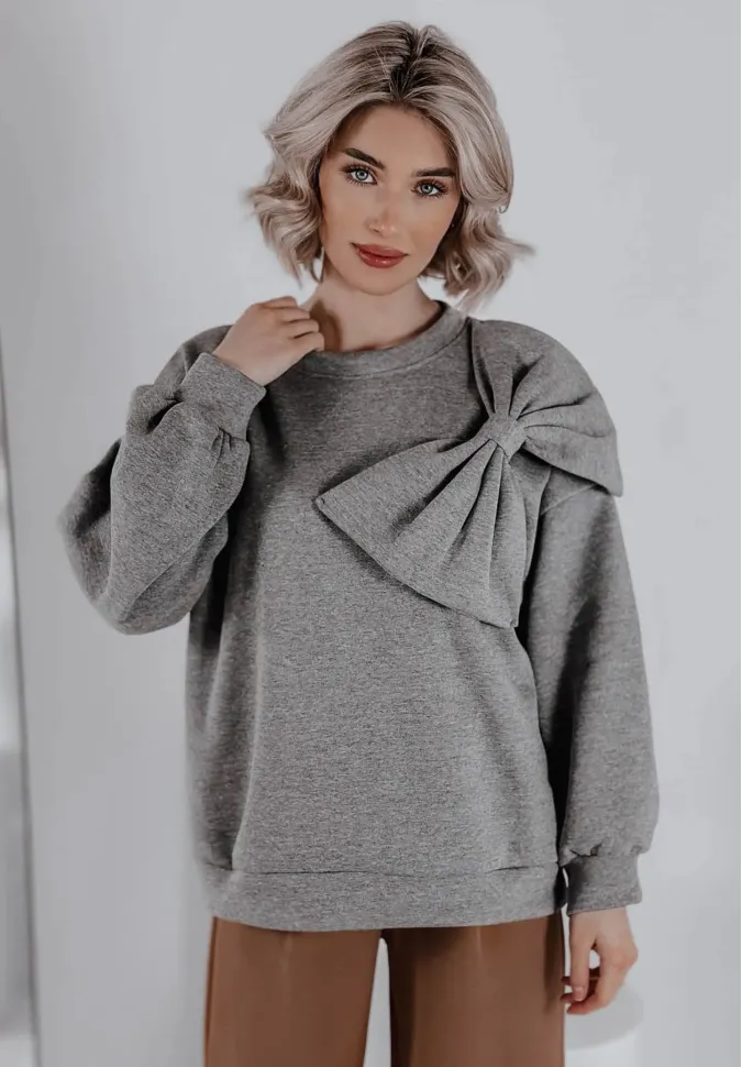 Bluza oversize z kokardą Sweet Bow szara 1