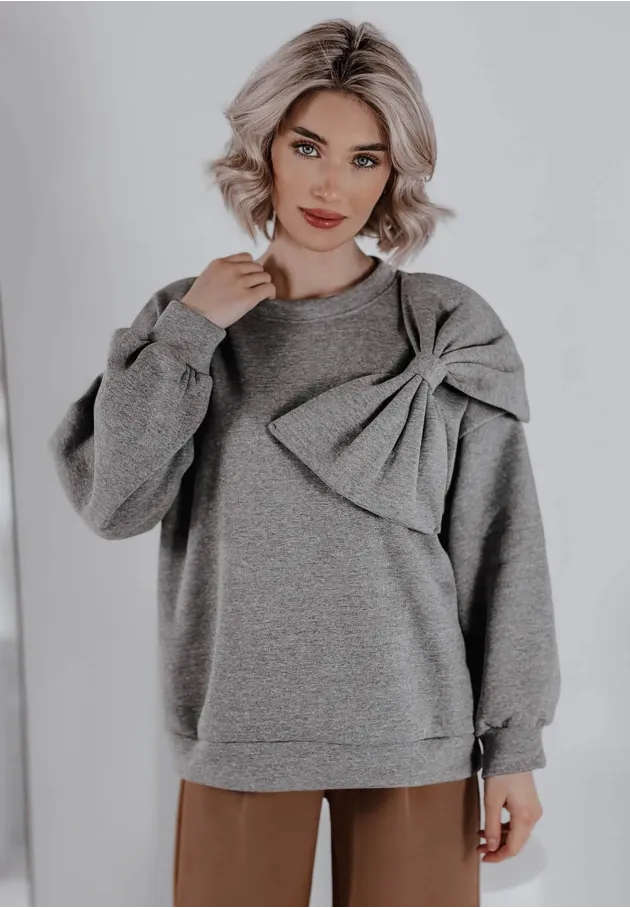 Bluza oversize z kokardą Sweet Bow szara 1