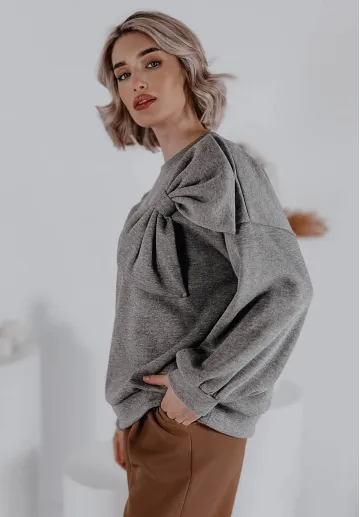 Bluza oversize z kokardą Sweet Bow szara 9