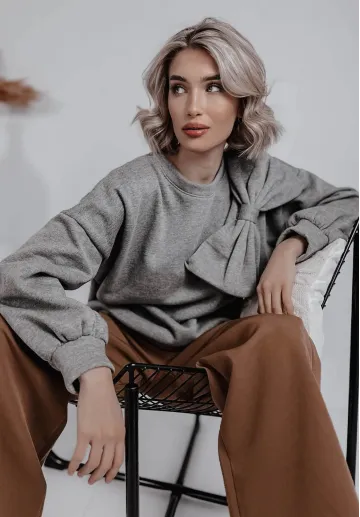 Bluza oversize z kokardą Sweet Bow szara 10