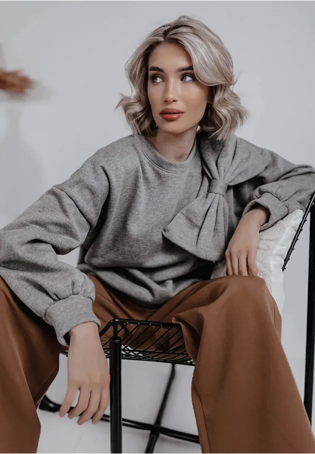 Bluza oversize z kokardą Sweet Bow szara 10