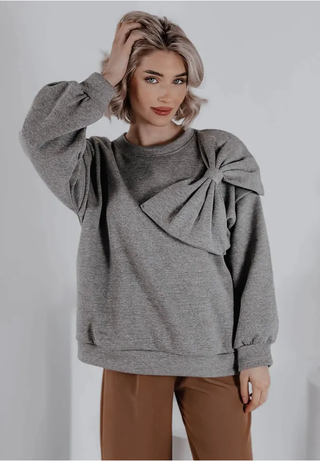 Bluza oversize z kokardą Sweet Bow szara 12