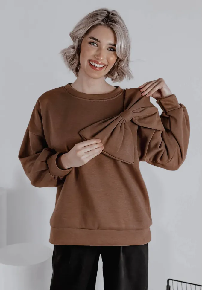 Bluza oversize z kokardą Sweet Bow camelowa 1