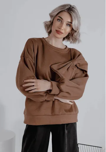 Bluza oversize z kokardą Sweet Bow camelowa 3