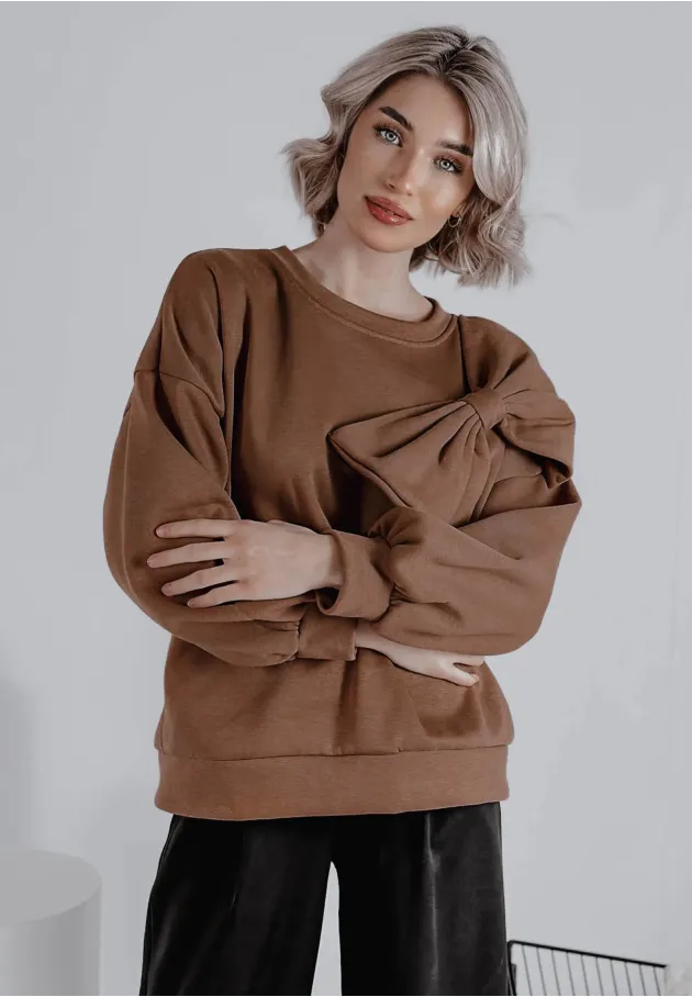 Bluza oversize z kokardą Sweet Bow camelowa 3