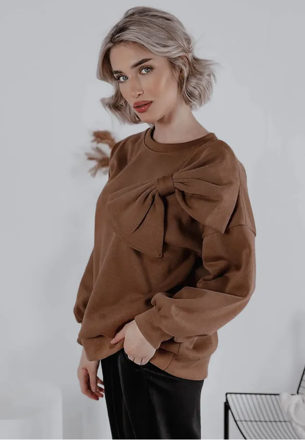 Bluza oversize z kokardą Sweet Bow camelowa 2