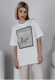 T-shirt z cekinowym zdobieniem i nadrukiem Hey Darling  biały 6