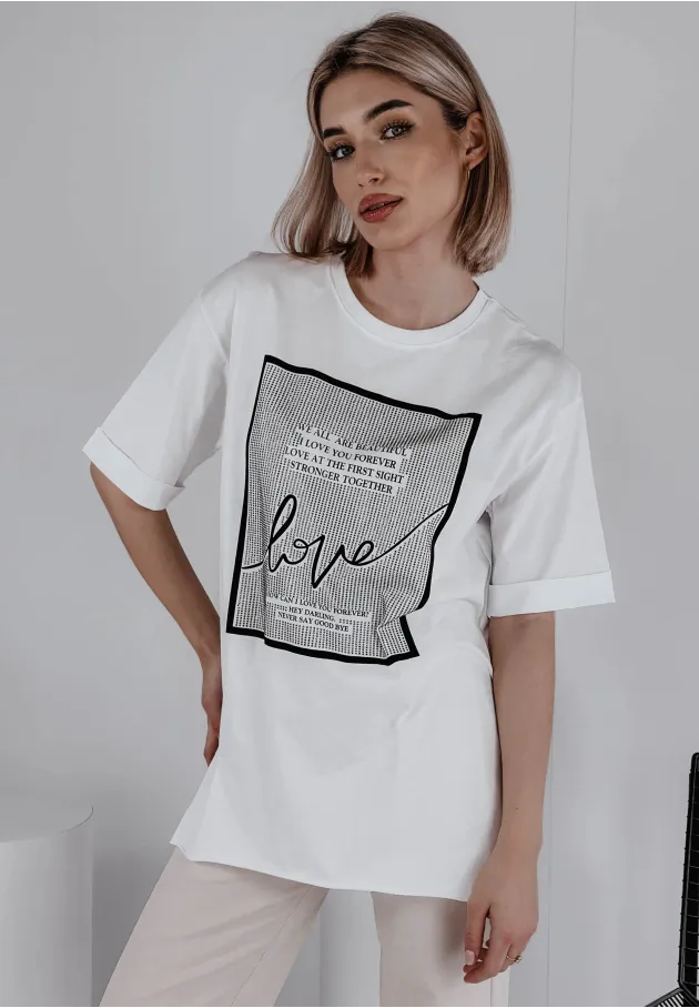 T-shirt z cekinowym zdobieniem i nadrukiem Hey Darling  biały 1