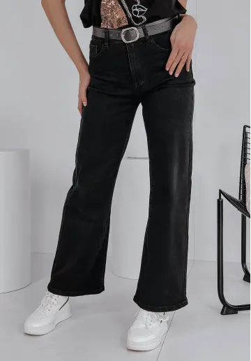 Spodnie jeansowe z szeroką nogawką Town czarne 1