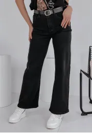 Spodnie jeansowe z szeroką nogawką Town czarne