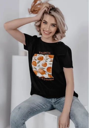T-shirt z nadrukiem Oranges czarny 2