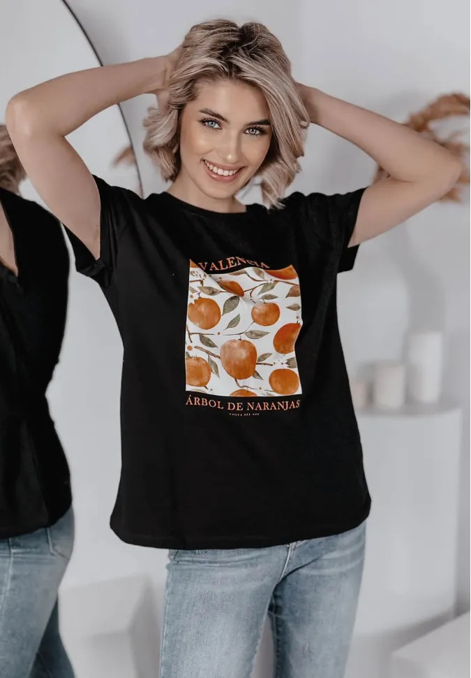 T-shirt z nadrukiem Oranges czarny 1