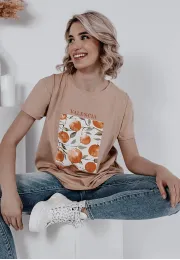 T-shirt z nadrukiem Oranges beżowy 4