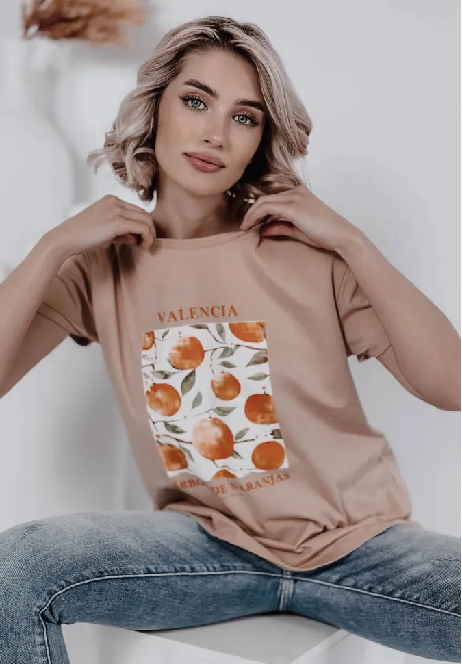 T-shirt z nadrukiem Oranges beżowy 1