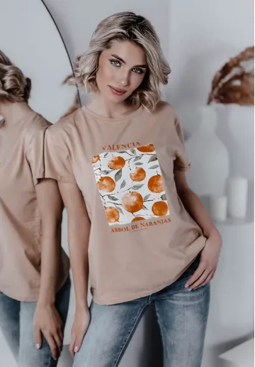 T-shirt z nadrukiem Oranges beżowy 5