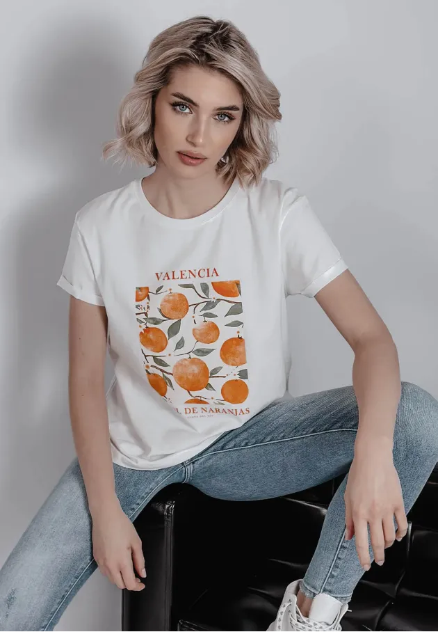 T-shirt z nadrukiem Oranges biały 2