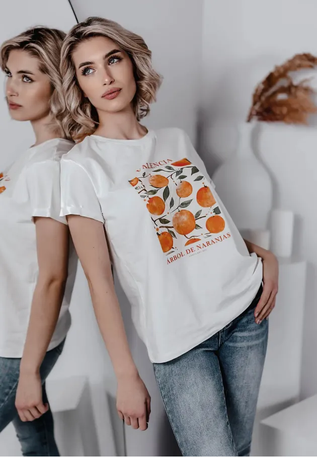 T-shirt z nadrukiem Oranges biały 7