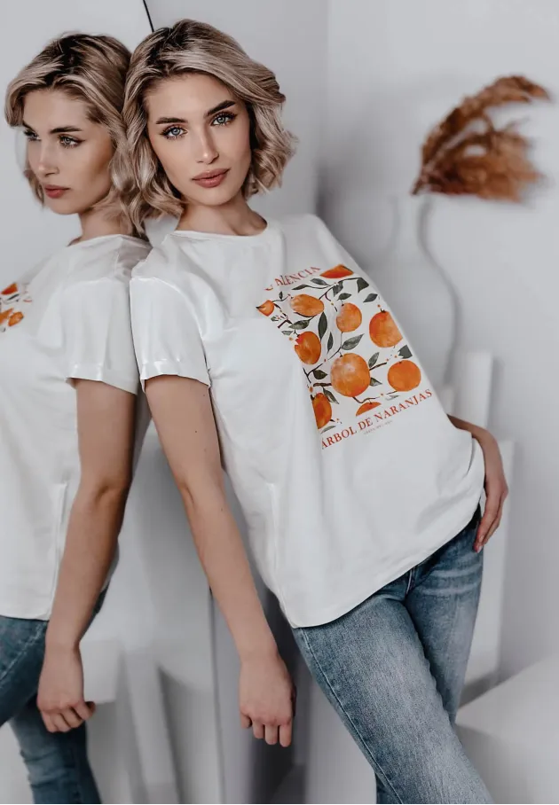T-shirt z nadrukiem Oranges biały 4