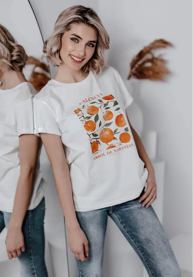 T-shirt z nadrukiem Oranges biały 1