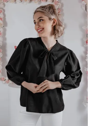 Elegancka bluzka z wiązaniem Elodie czarna 2