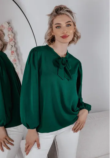 Elegancka bluzka z wiązaniem Elodie zielona 1