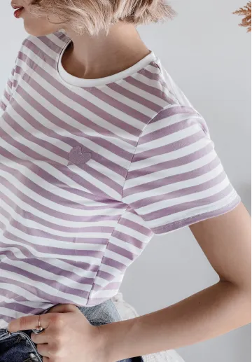 T shirt damski w paski Striped Heart fioletowy 7