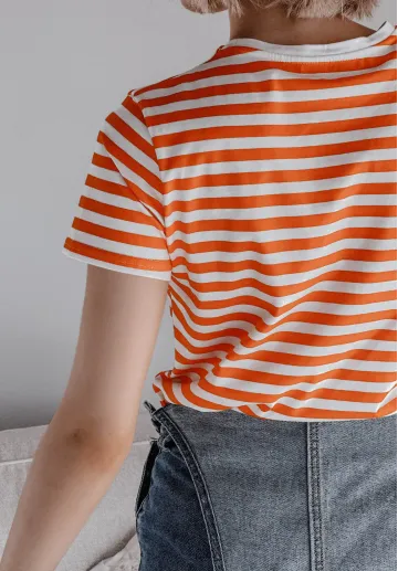 T shirt damski w paski Striped Heart pomarańczowy 7