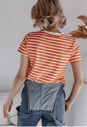T shirt damski w paski Striped Heart pomarańczowy 3
