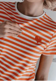 T shirt damski w paski Striped Heart pomarańczowy 5