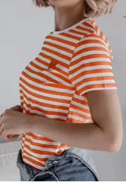 T shirt damski w paski Striped Heart pomarańczowy 6