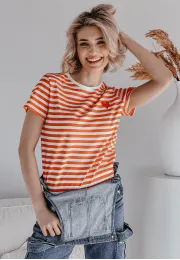 T shirt damski w paski Striped Heart pomarańczowy