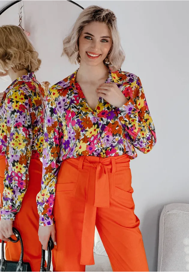 Wzorzysta koszula Flora pomarańczowa 1