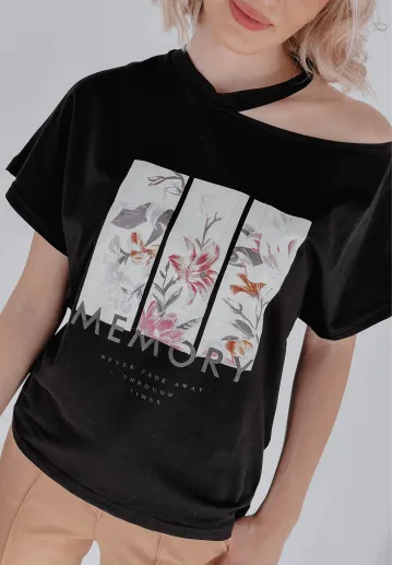 T-shirt z nadrukiem Memory Flowers czarny 5