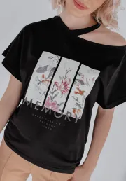 T-shirt z nadrukiem Memory Flowers czarny 5