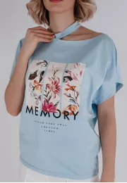 T-shirt z nadrukiem Memory Flowers błękitny 5