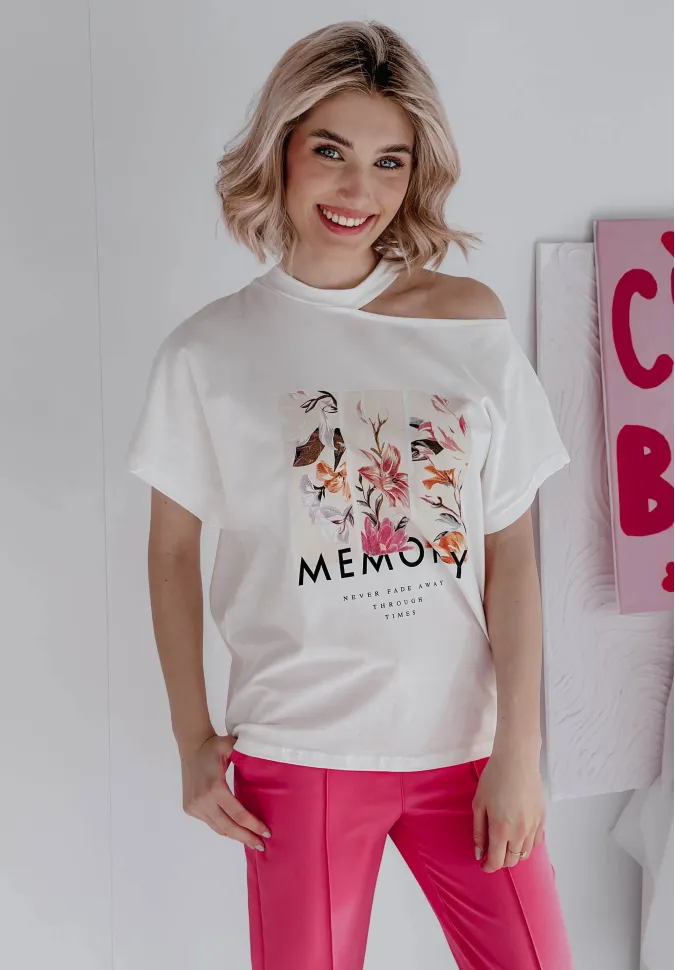 T-shirt z nadrukiem Memory Flowers biały 1