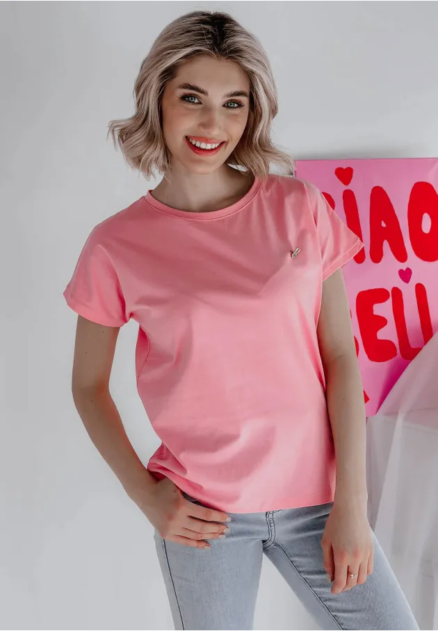 T-shirt z przypinką Hare różowy 1