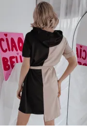 Dzianinowa sukienka z paskiem Monic beżowo-czarna 3