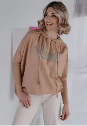 Dzianinowy sweter z kapturem Vintage beżowy 6