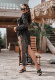 Openwork beach throw with fringe Relax black 3