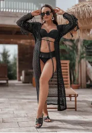 Openwork beach throw with fringe Relax black 4