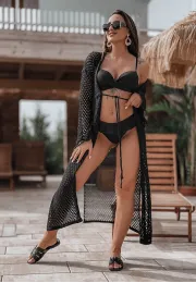 Openwork beach throw with fringe Relax black 2