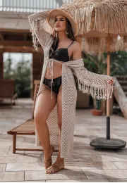 Openwork beach throw with fringe Relax beige 6
